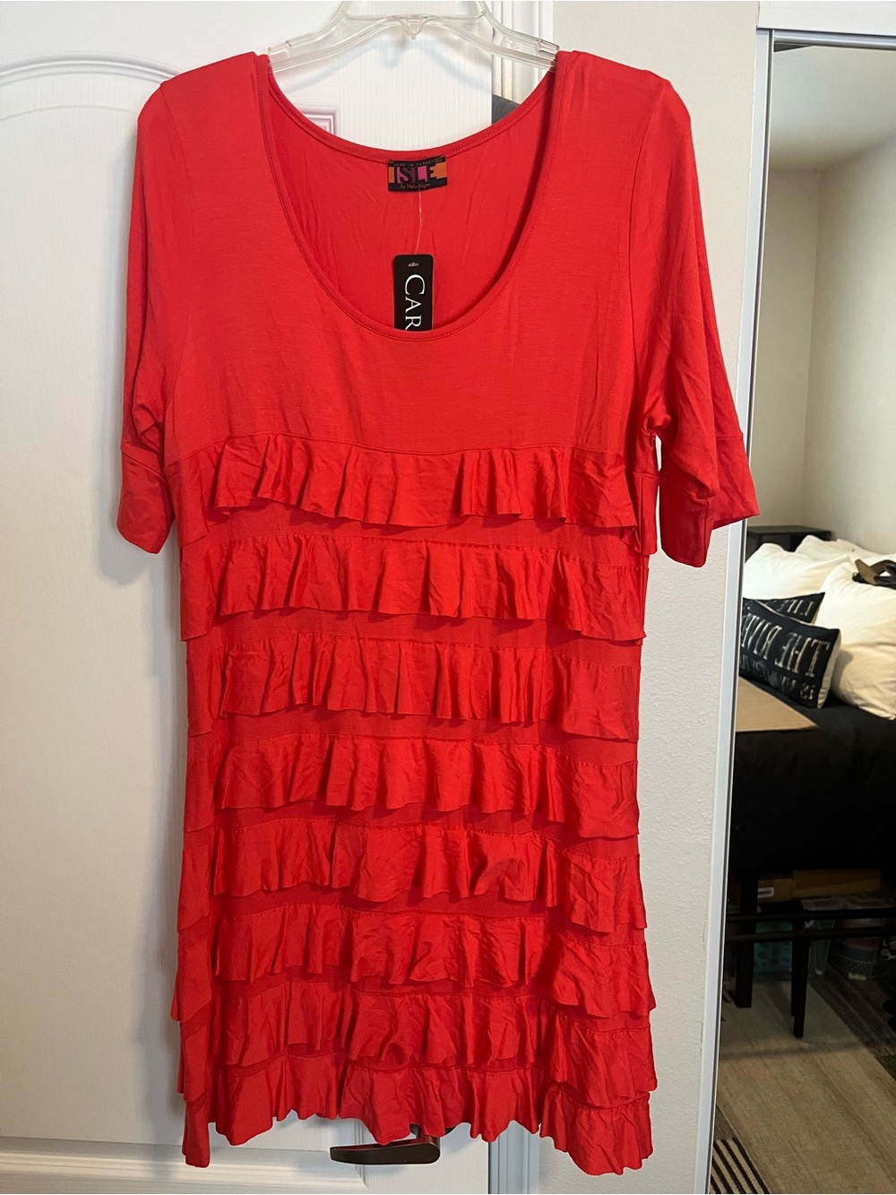 Women’s Red Ruffle Tiered Scoop Neck Dress